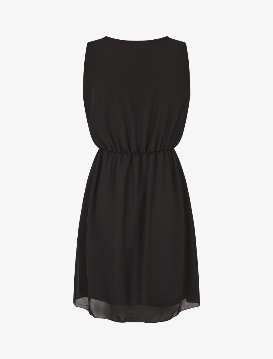 Robe mi-longue évasée sans manches col cache-coeur - Noir - 2