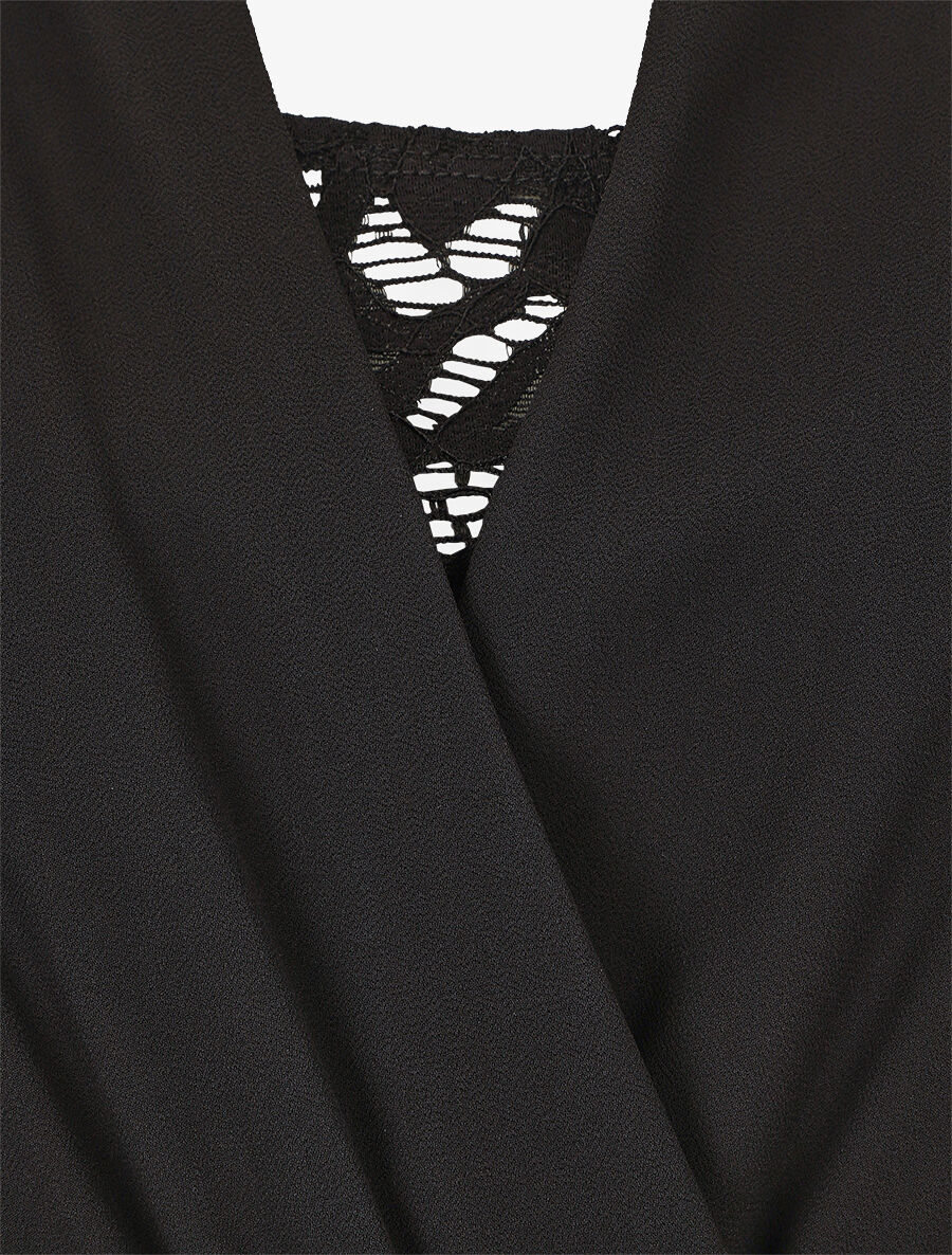 Robe mi-longue évasée sans manches col cache-coeur - Noir - 3