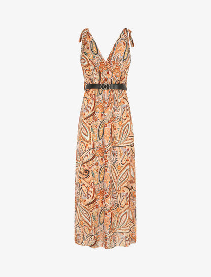 Robe longue sans manches imprimé cachemire stylisé - Beige - 4