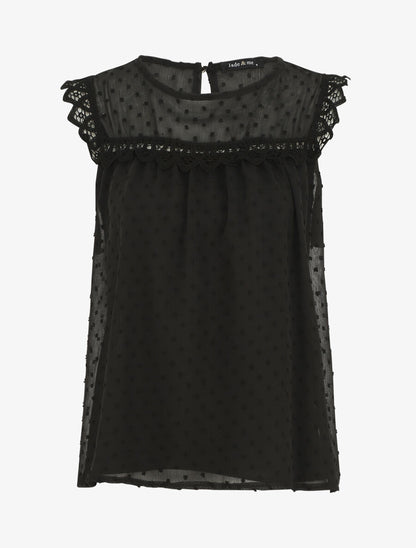 Top plumetis sans manches uni - Noir - 5