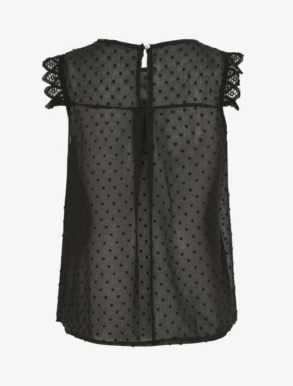 Top plumetis sans manches uni - Noir - 2