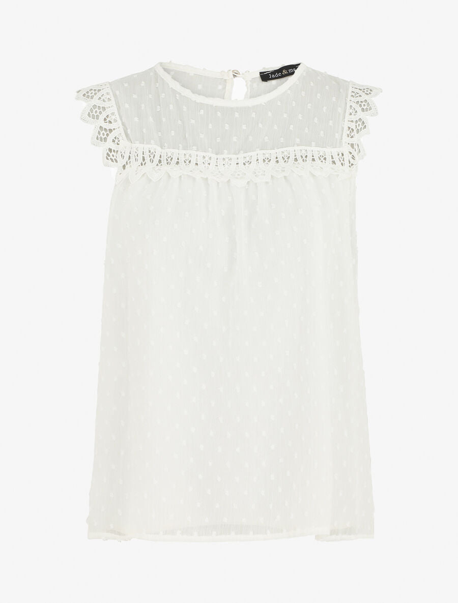 Top plumetis sans manches uni - Blanc - 5