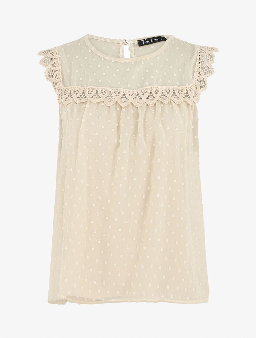 Top plumetis sans manches uni - Beige - 1