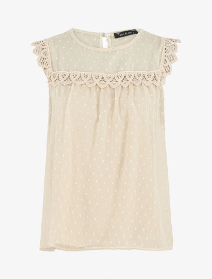 Top plumetis sans manches uni - Beige - 1