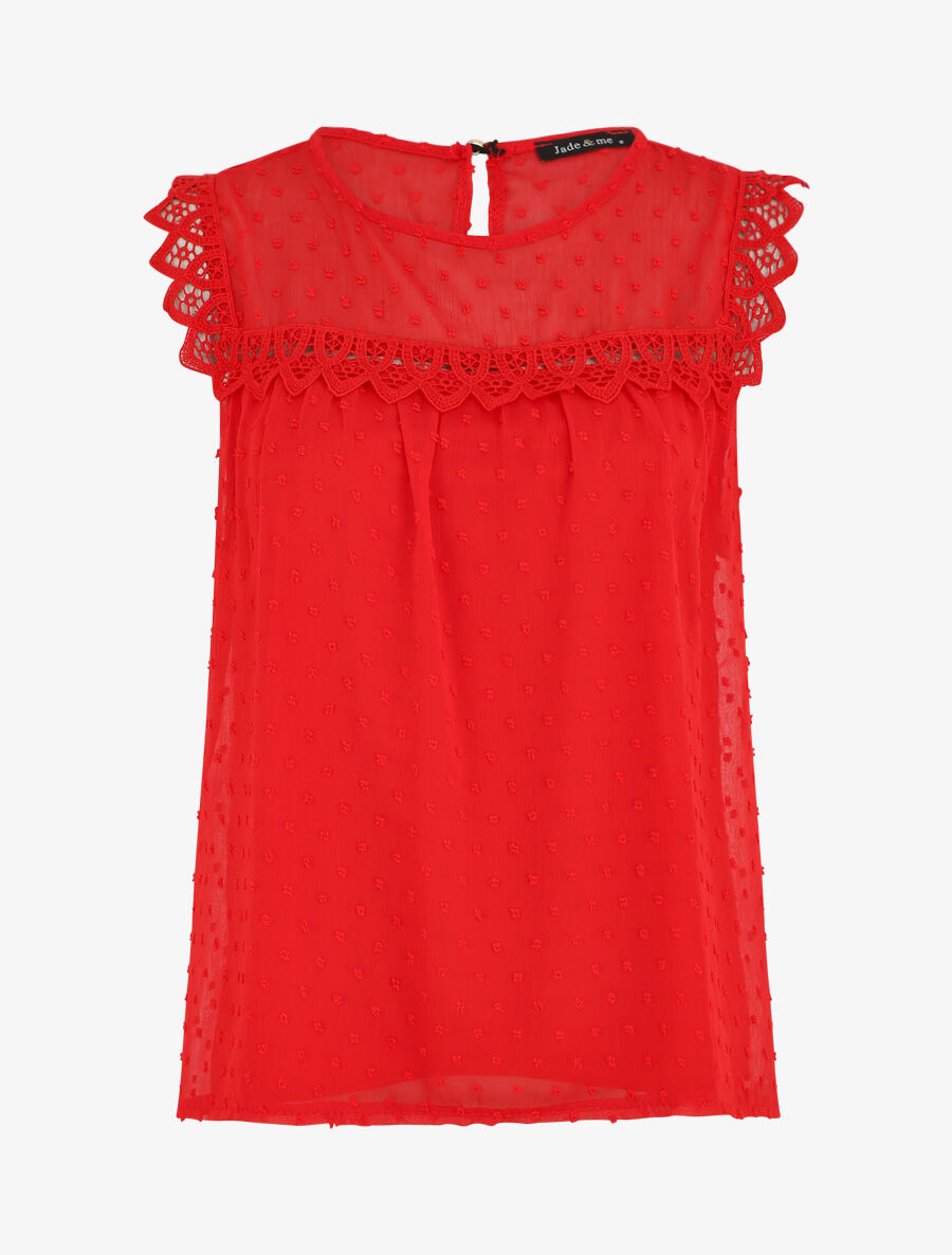 Top plumetis sans manches uni - Rouge - 5