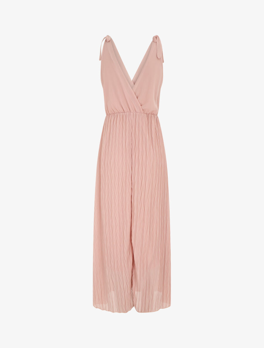Robe longue unie plissée col cache-coeur - Rose - 2
