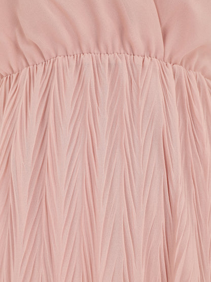 Robe longue unie plissée col cache-coeur - Rose - 3