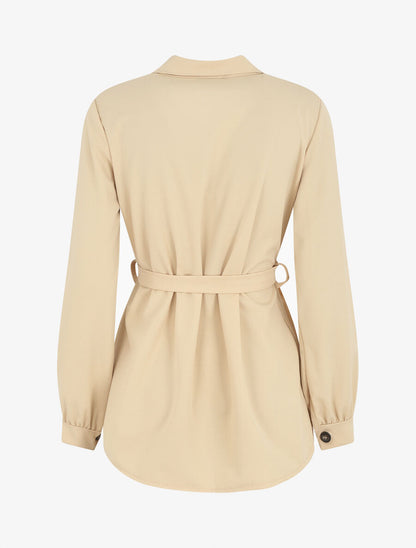 Chemise unie ceinturée oversize - Beige - 2