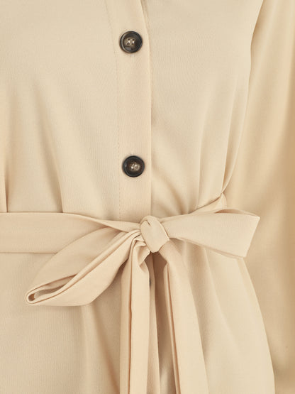 Chemise unie ceinturée oversize - Beige - 3