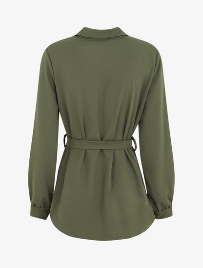 Chemise unie ceinturée oversize - Kaki - 2