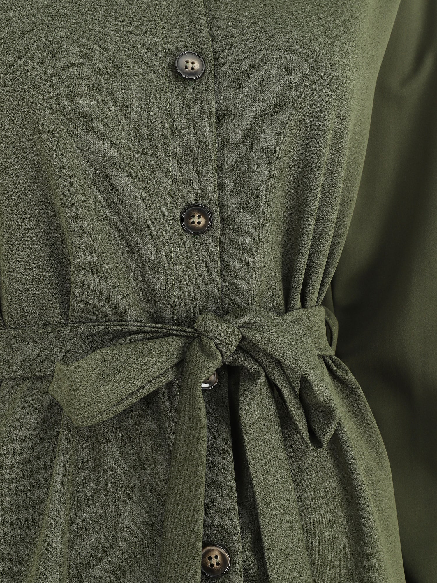 Chemise unie ceinturée oversize - Kaki - 3