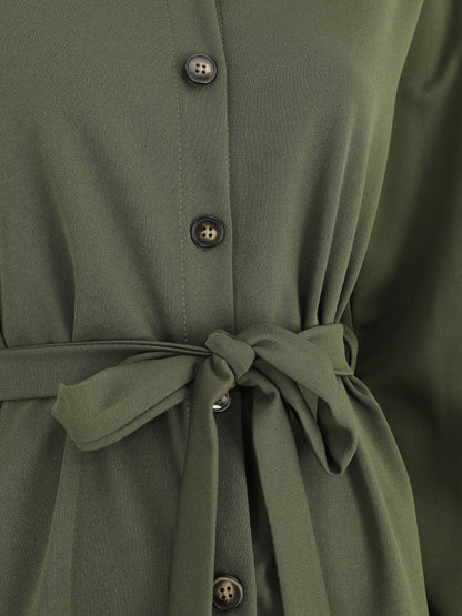 Chemise unie ceinturée oversize - Kaki - 3