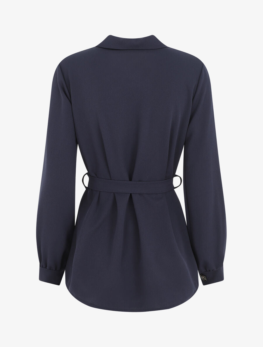 Chemise unie ceinturée oversize - Marine - 2