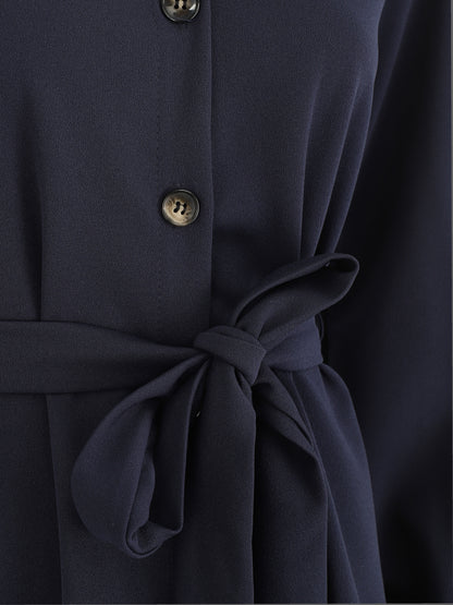 Chemise unie ceinturée oversize - Marine - 3