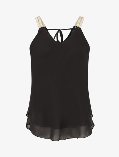 Top en voile à bretelles crochet - Noir - 5