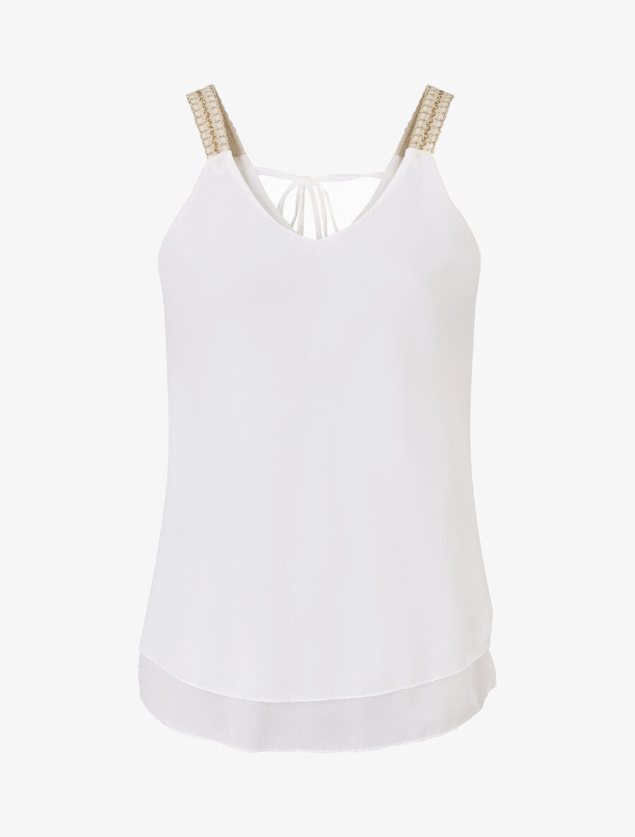 Top en voile à bretelles crochet - Blanc - 5