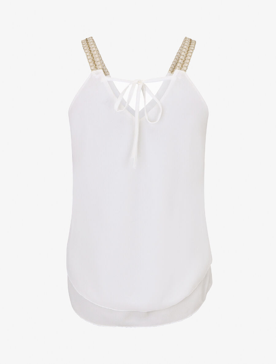 Top en voile à bretelles crochet - Blanc - 2