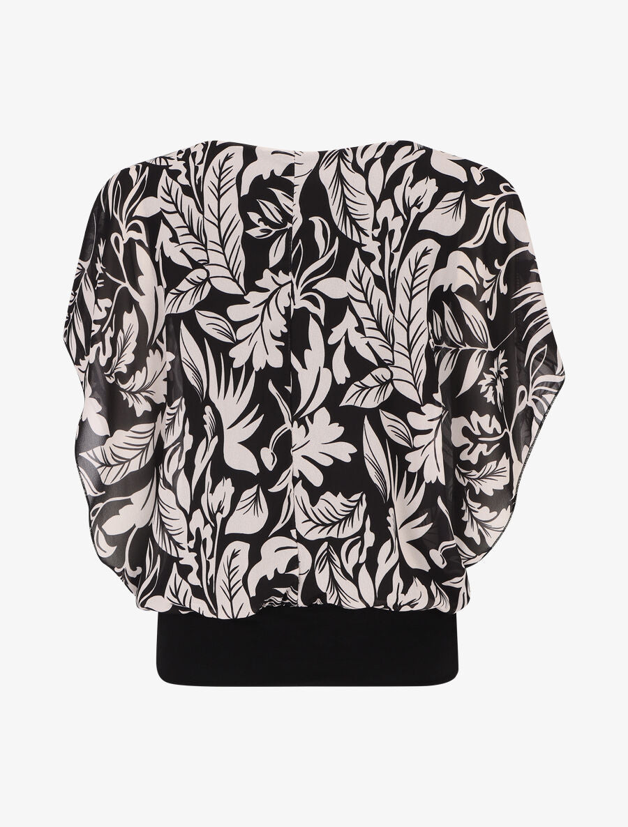 Blouse en voile à imprimé feuilles - Noir - 2