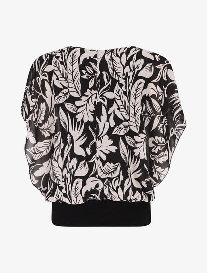 Blouse en voile à imprimé feuilles - Noir - 2