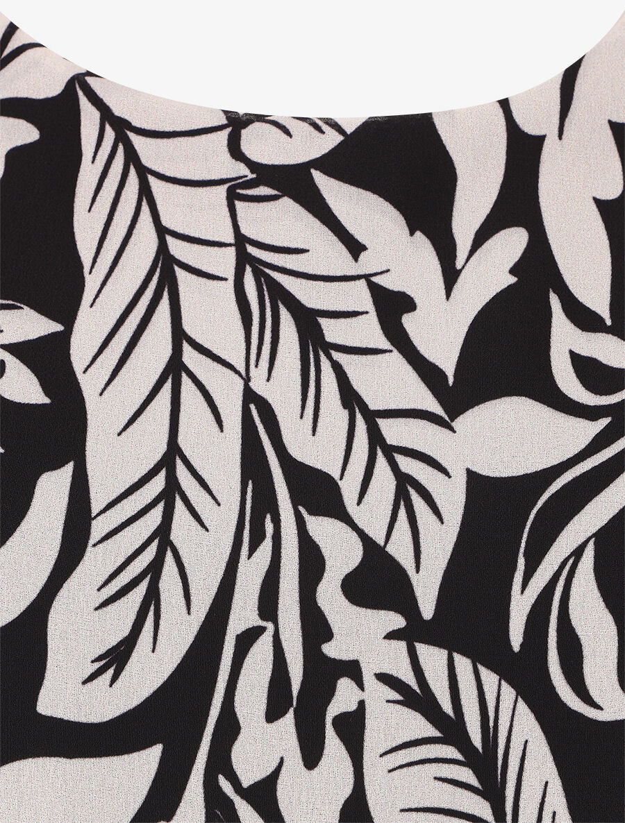 Blouse en voile à imprimé feuilles - Noir - 3