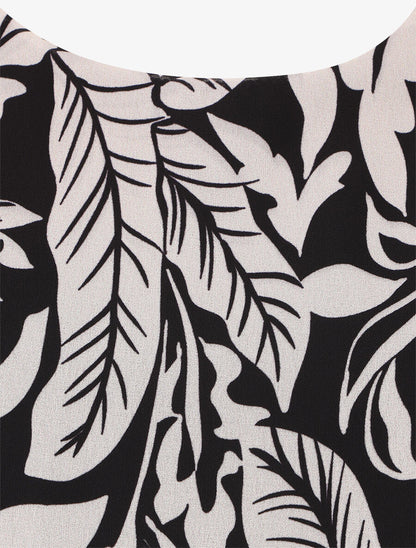 Blouse en voile à imprimé feuilles - Noir - 3
