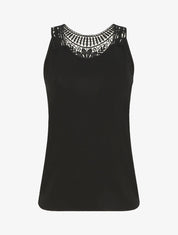 Top uni à détail broderies - Noir - 1
