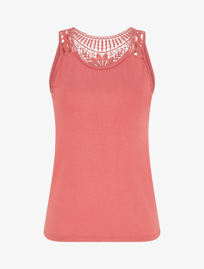 Top uni à détail broderies - Rose saumon - 1