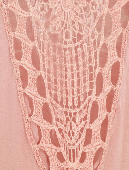 Top uni à détail broderies - Rose - 3
