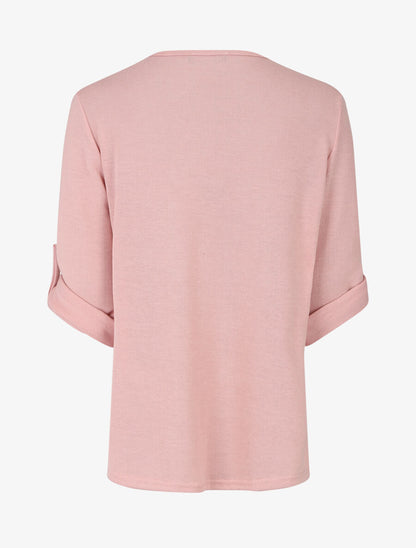 Pull fin à col V zippé - Rose - 2
