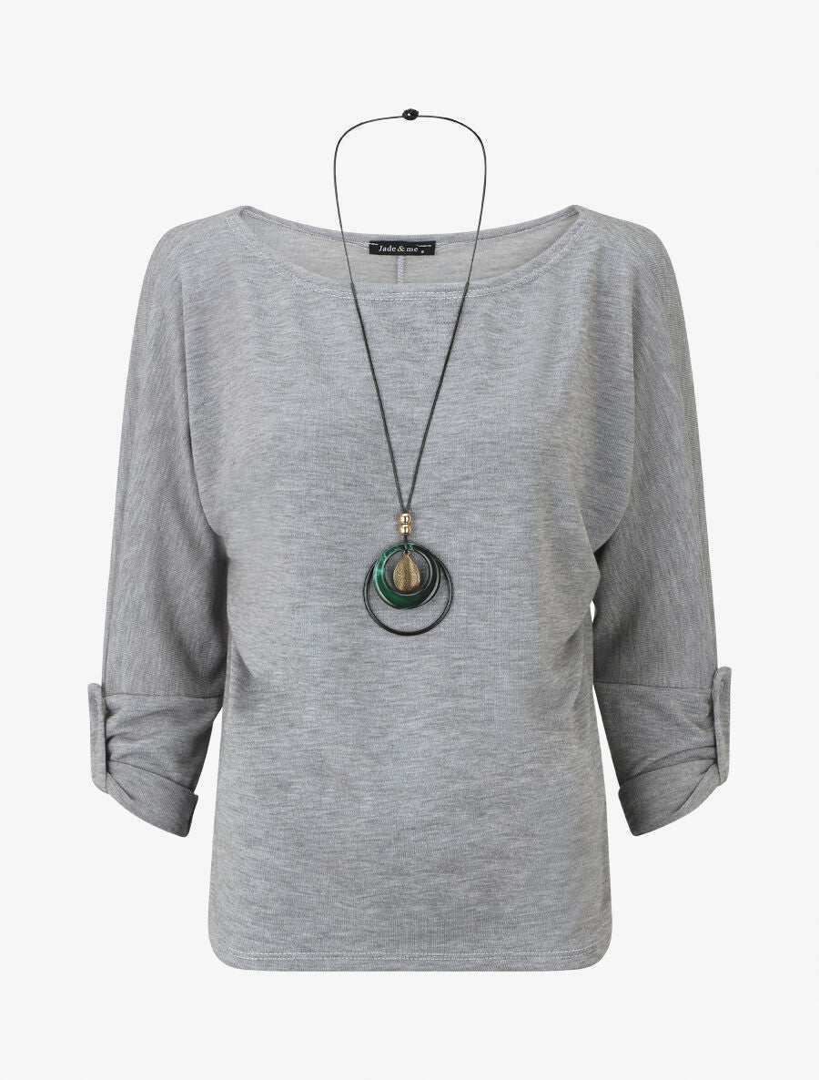 Pull fin à manches retroussables - Gris - 5