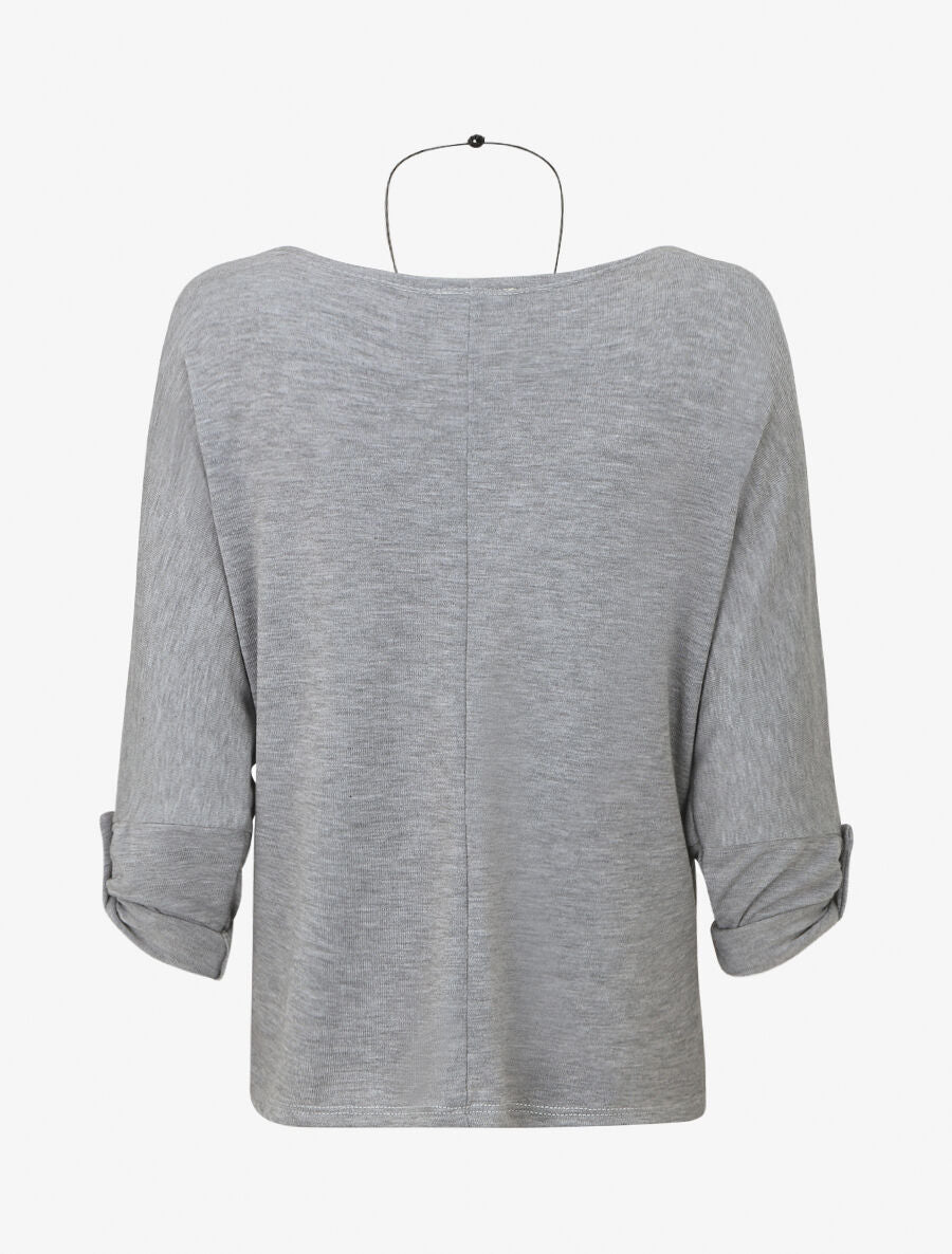 Pull fin à manches retroussables - Gris - 2