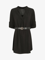 Robe droite à manches retroussables - Noir - 1
