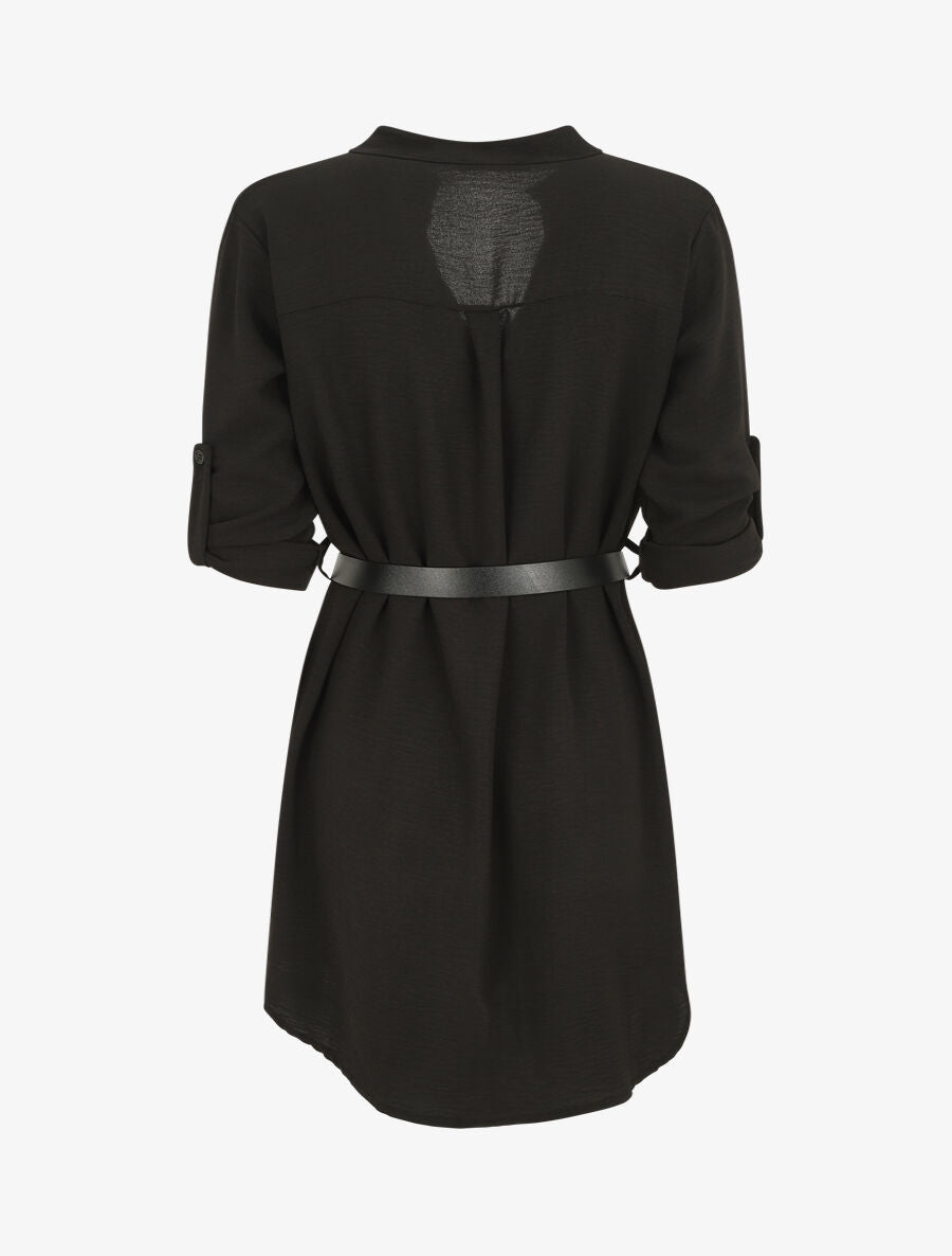 Robe droite à manches retroussables - Noir - 2