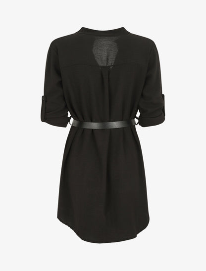 Robe droite à manches retroussables - Noir - 2