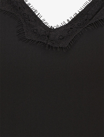 Blouse unie à manches longues et col en dentelle - Noir - 3