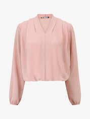 Blouse drapée unie à manches longues - Rose poudré - 4