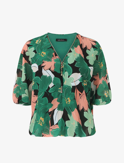 Blouse en voile à imprimé fleuri - Vert - 1