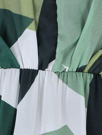 Robe mi-longue à imprimé graphique - Vert - 3