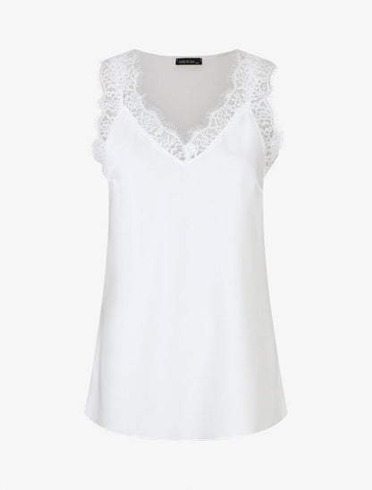 Caraco uni à détail en dentelle - Blanc - 5