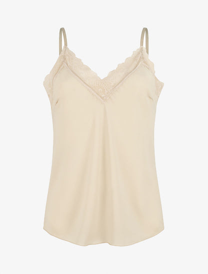 Caraco uni col V à détail dentelle - Beige - 1