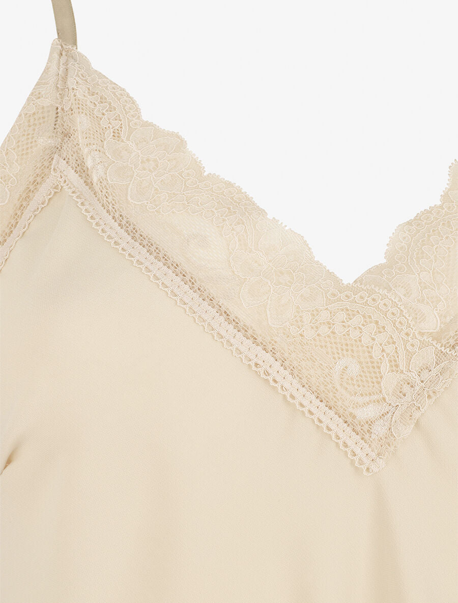 Caraco uni col V à détail dentelle - Beige - 3
