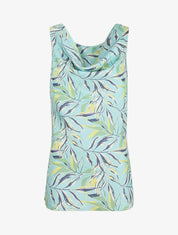 Top satiné imprimé feuilles à col bénitier - Turquoise - 5