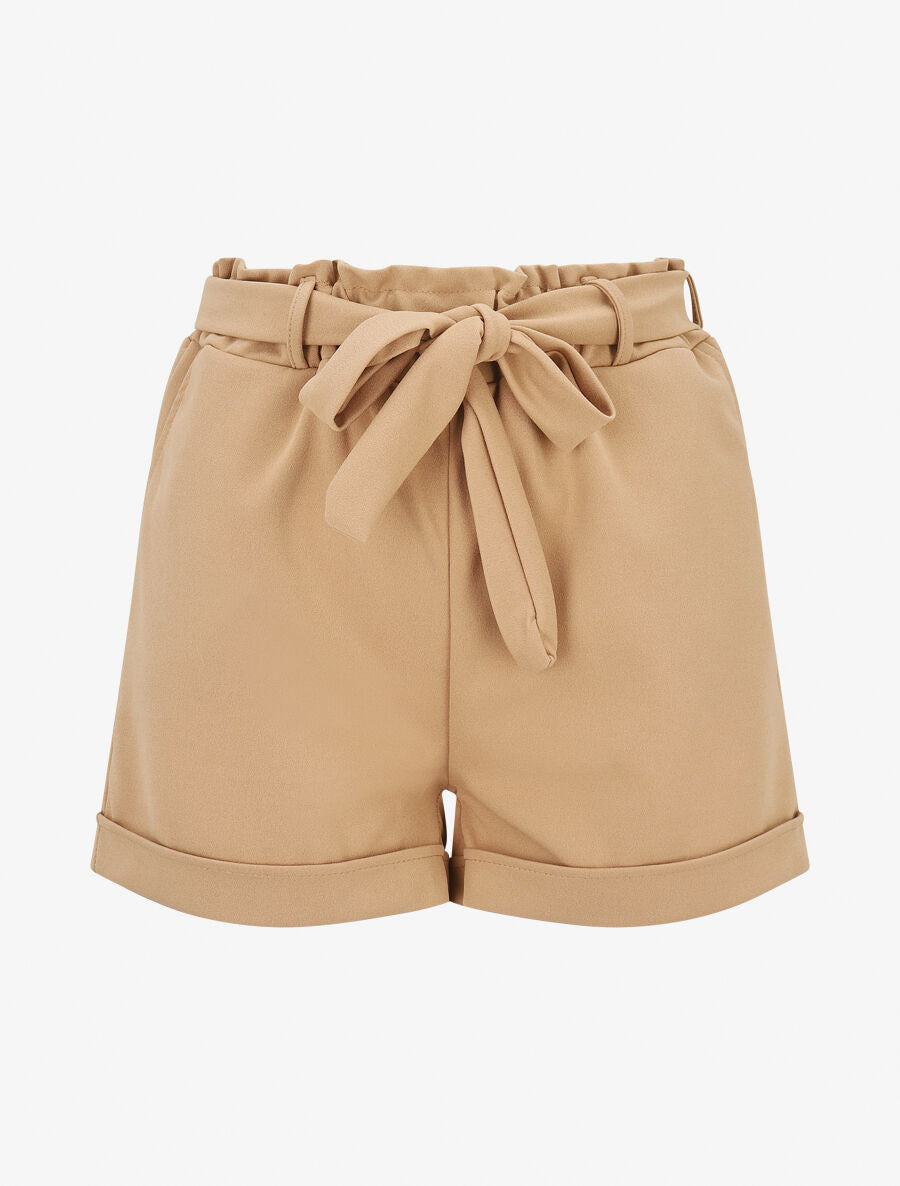 Short uni élastiqué à revers - Camel - 1