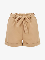 Short uni élastiqué à revers - Camel - 1
