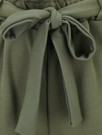 Short uni élastiqué à revers - Kaki - 3