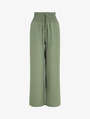 Pantalon uni ample taille haute élastiquée - Vert - 1