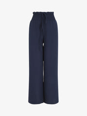 Pantalon uni ample taille haute élastiquée - Marine - 1