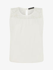 Top sans manches col en dentelle - Blanc - 5