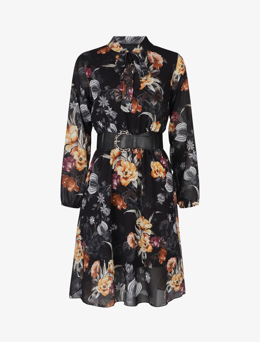 Robe patineuse à imprimé fleuri - Noir - 5