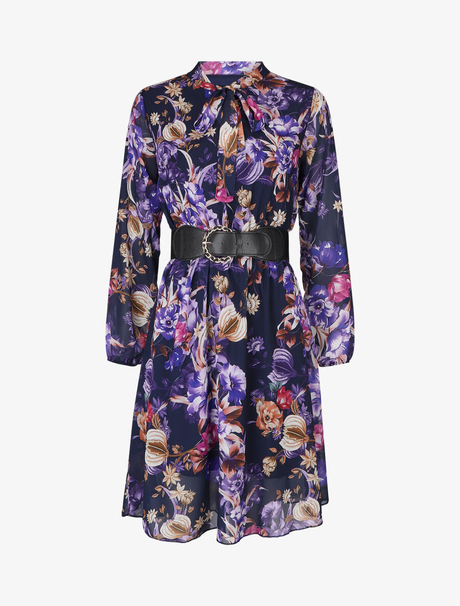 Robe patineuse à imprimé fleuri - Marine - 1